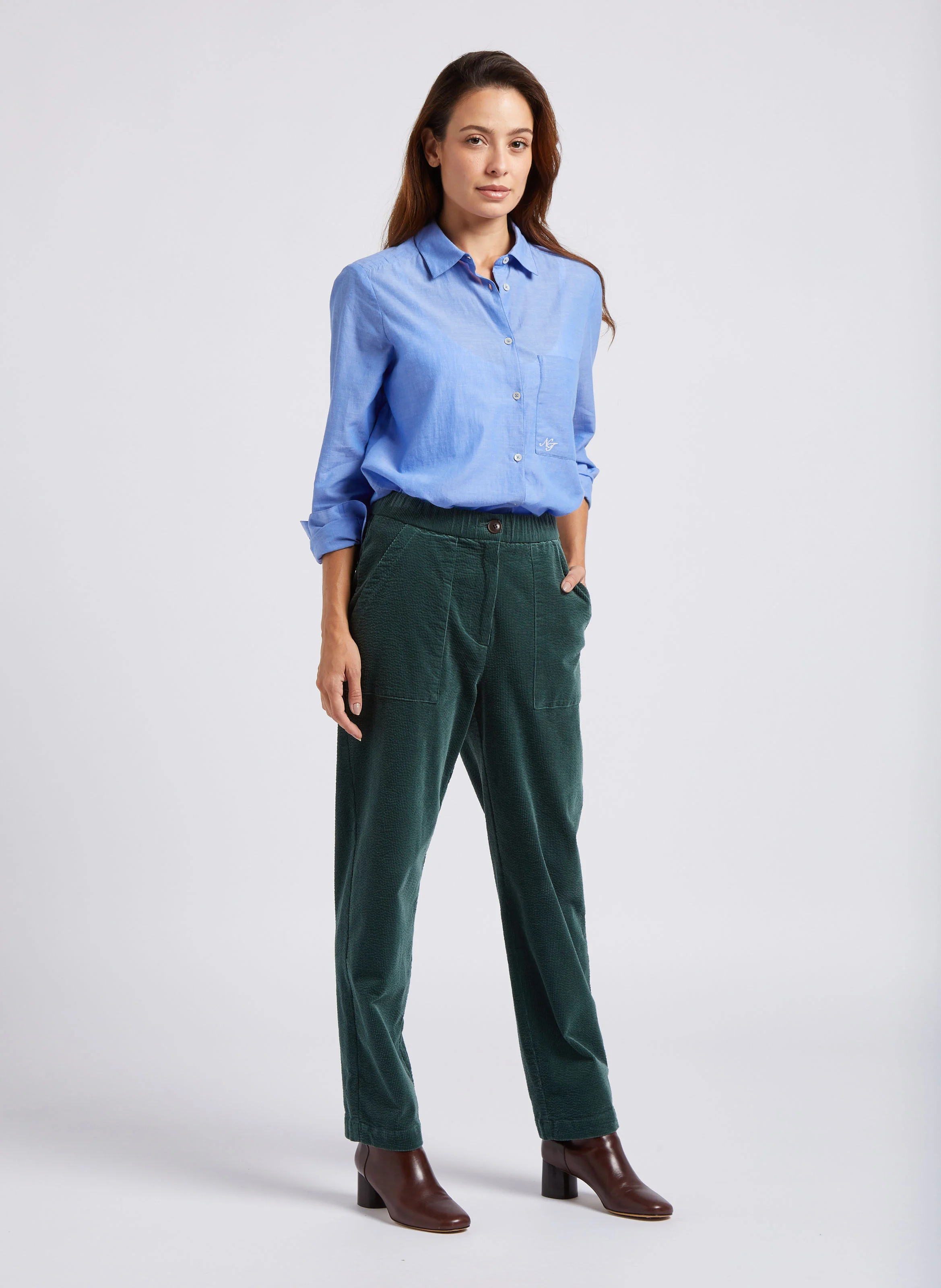 Chemise droite col classique en coton | Bleu
