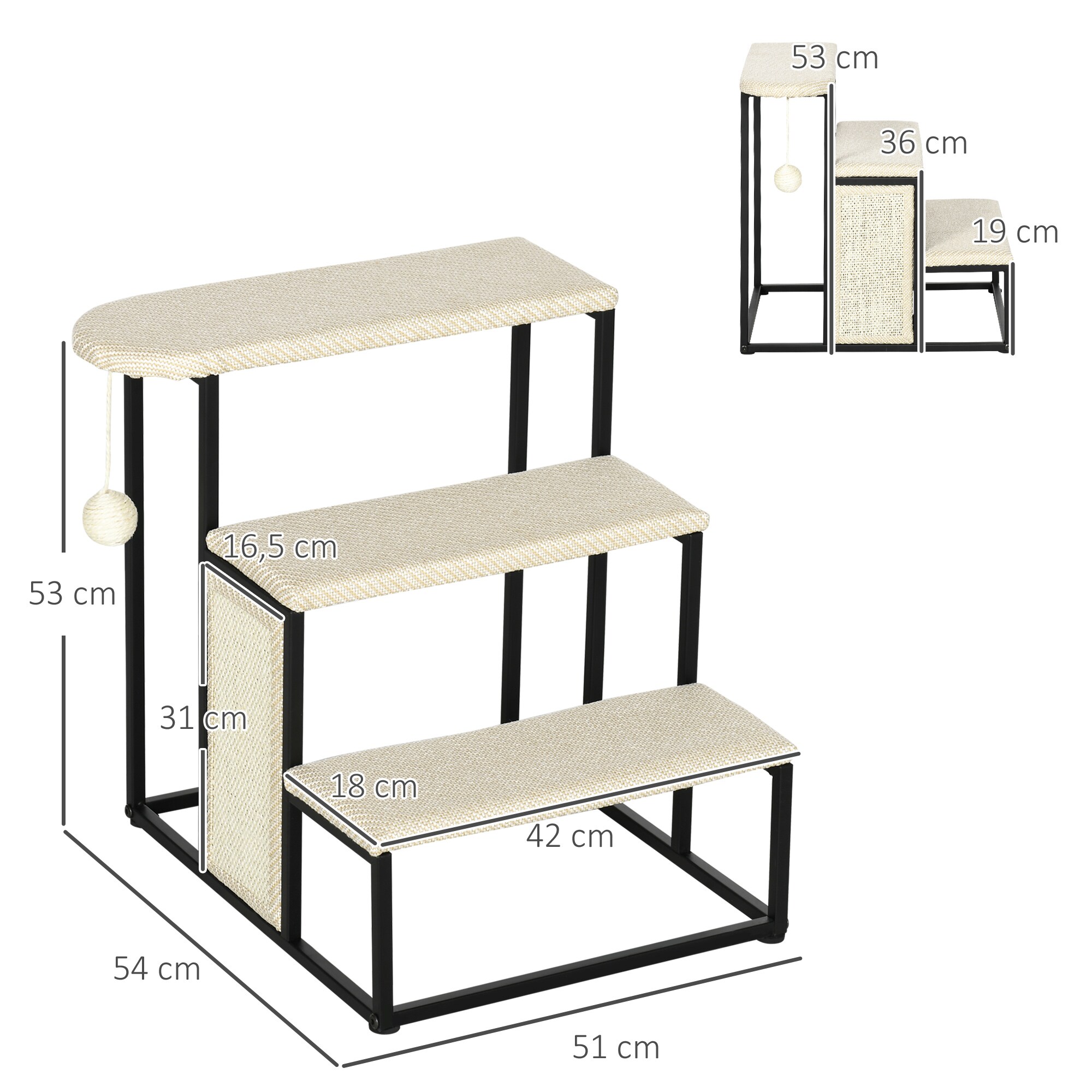 PawHut Haustiertreppe mit Kratzbrett schwarz, weiß 51L x 54B x 53H cm