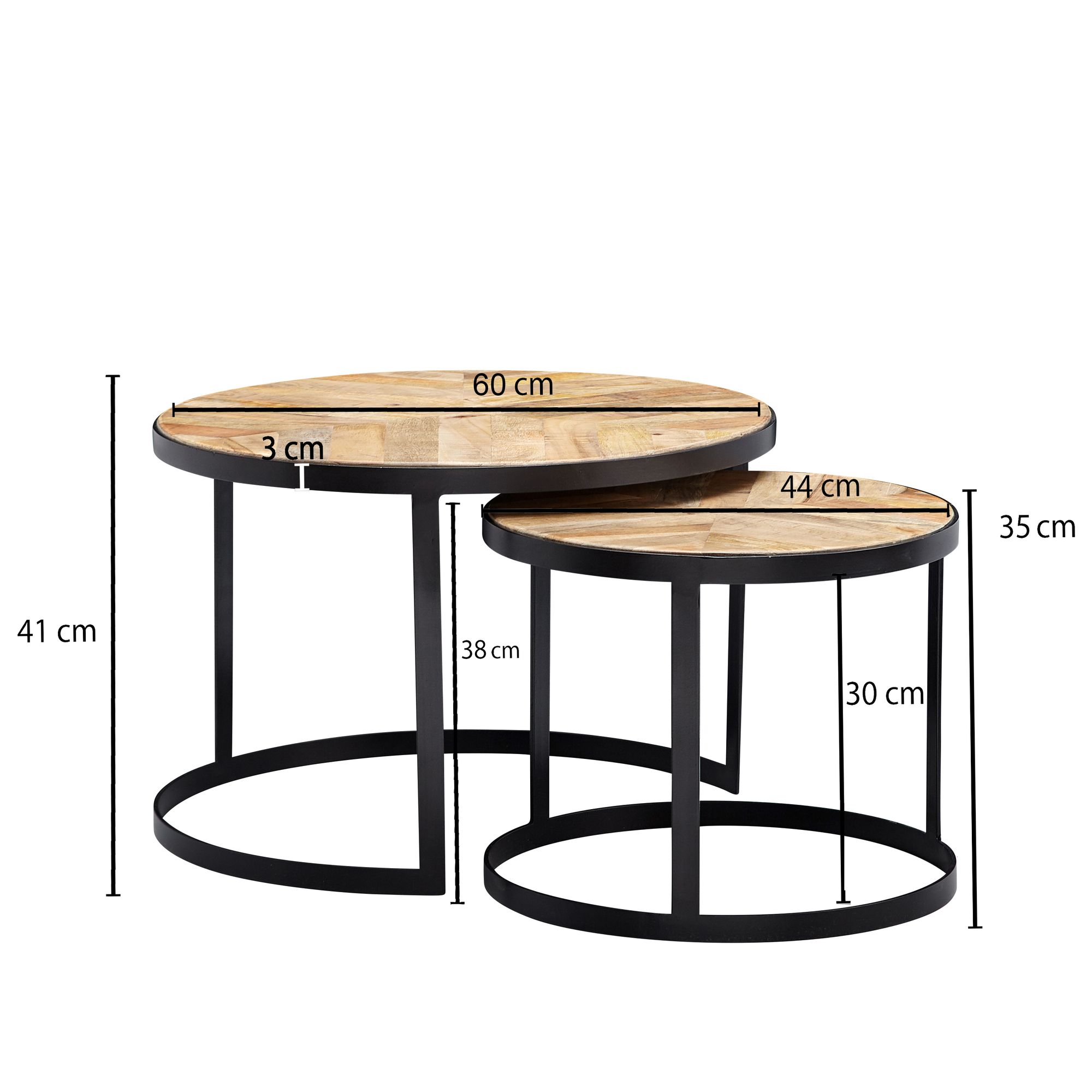 FineBuy Couchtisch 2 teilig Wohnzimmertisch Massivholz Rund Beistelltisch Tisch