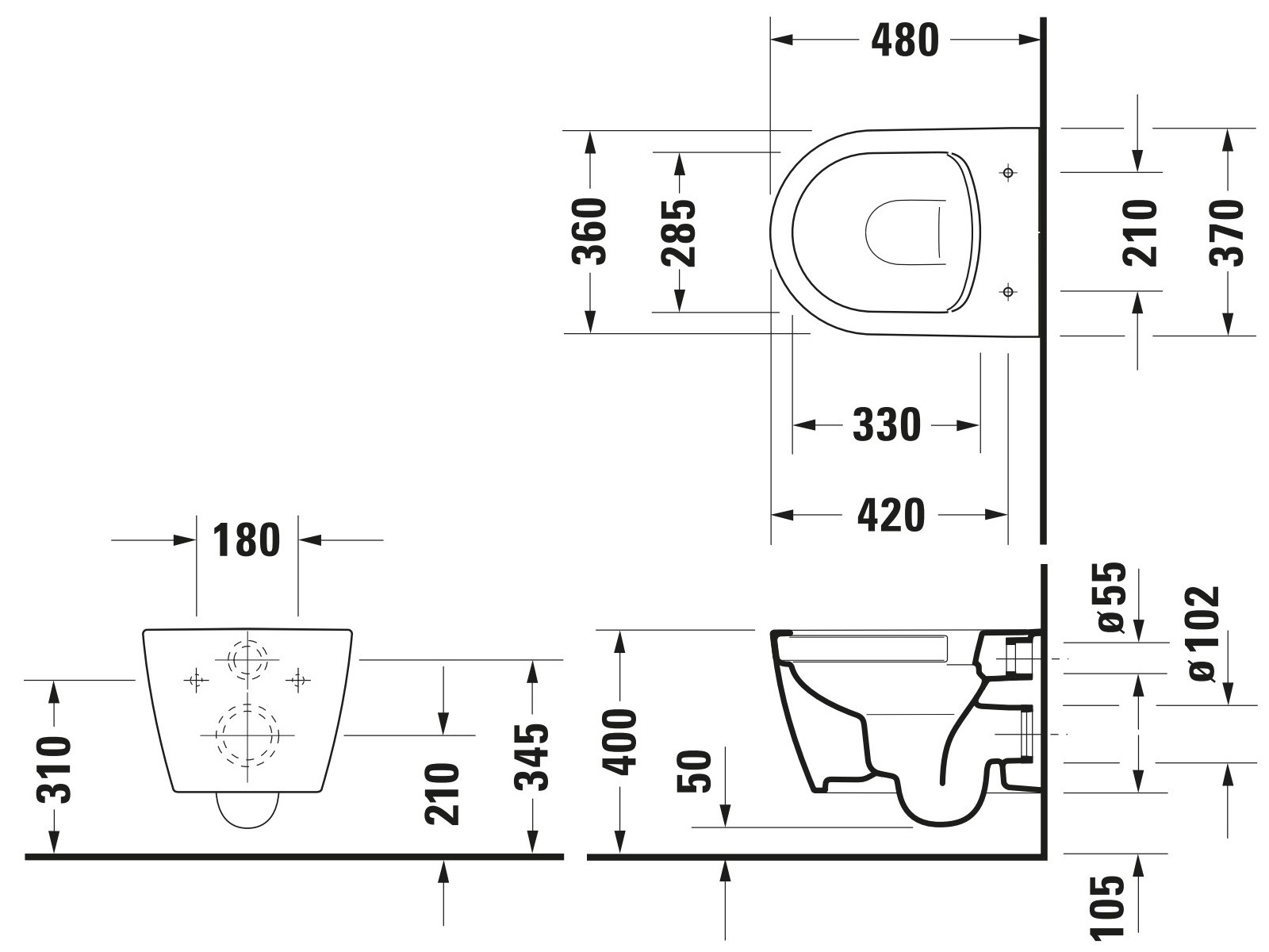 Duravit Starck Me compact randloos toilet wit glans