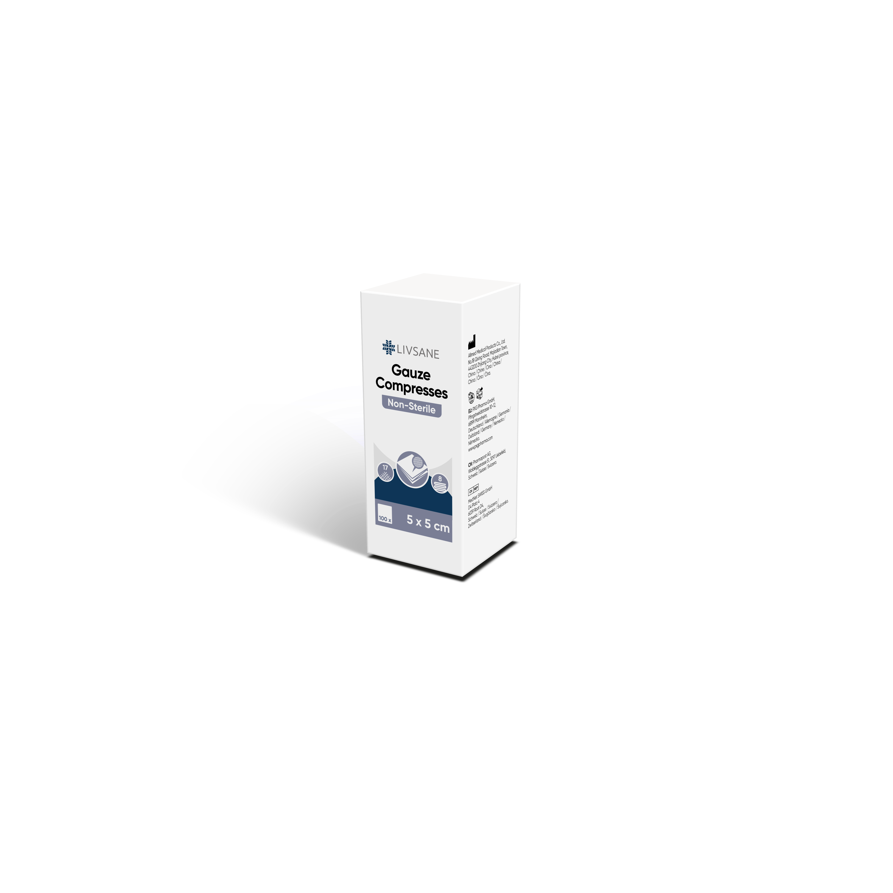 LIVSANE Mullkompresse<br>100 Stück, 5x5cm, unsteril