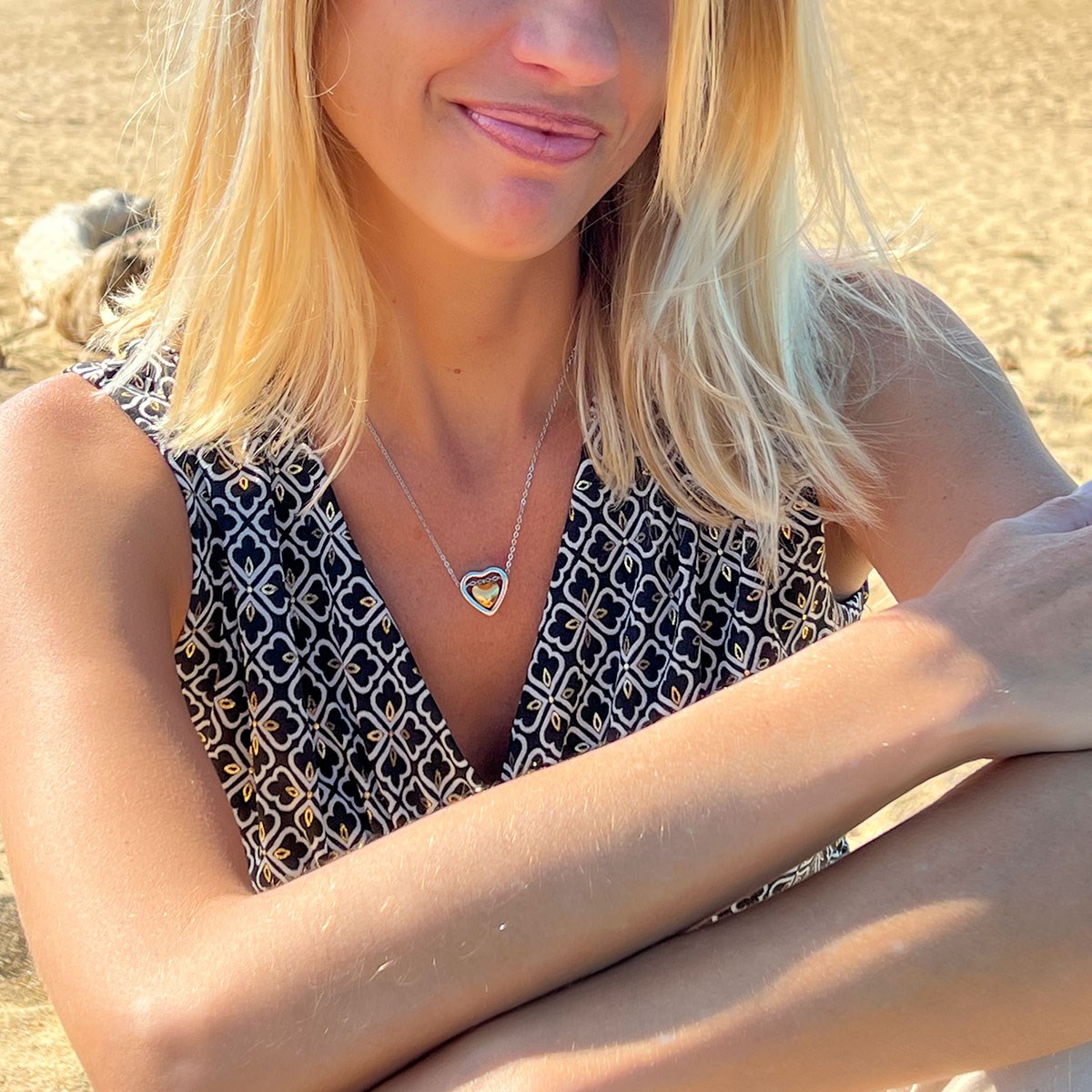 Collier Coeur coulissant acier jaune et Acier inoxydable 316L