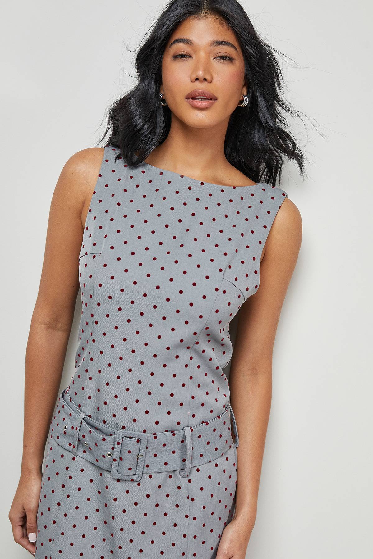 Warehouse Robe Mini à Ceinture Assortie Motif Pois Floqué