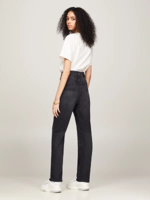 Calça jeans preta reta de cintura ultra alta Julie