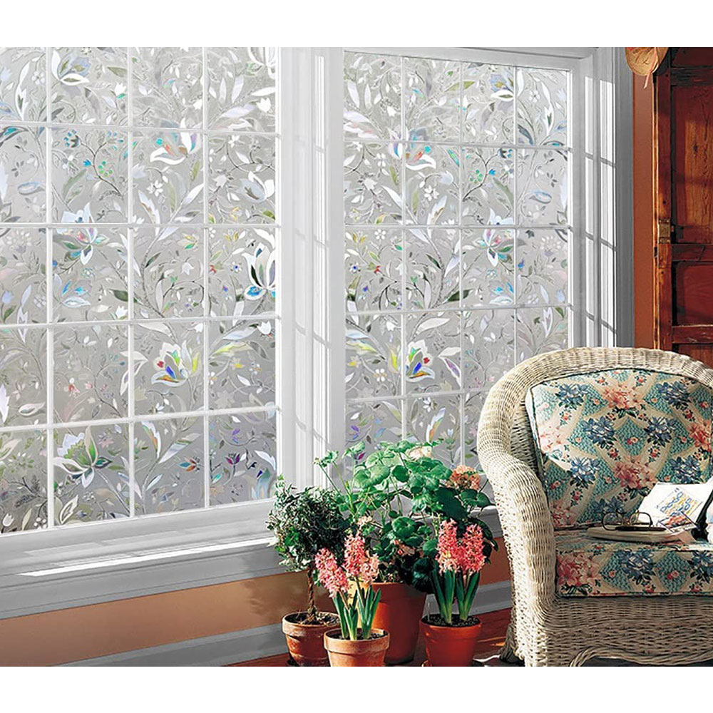(60x200cm) 3D Deko Fensterfolie Regenbogen Effekt Statische Sichtschutz Folie Blickdicht (Anti-UV) - Blumen