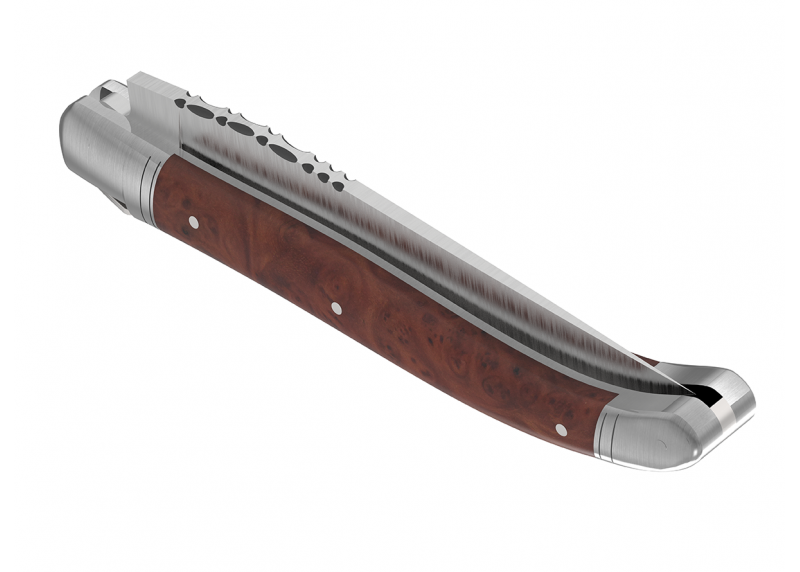 Couteau Laguiole avec un manche en racine de bruyère et 2 mitres en acier inoxydable - Lame de 9cm