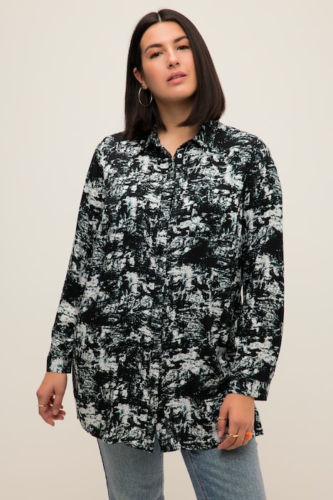 Hemdbluse, Boxy Fit, Batik Print, Hemdkragen, Langarm