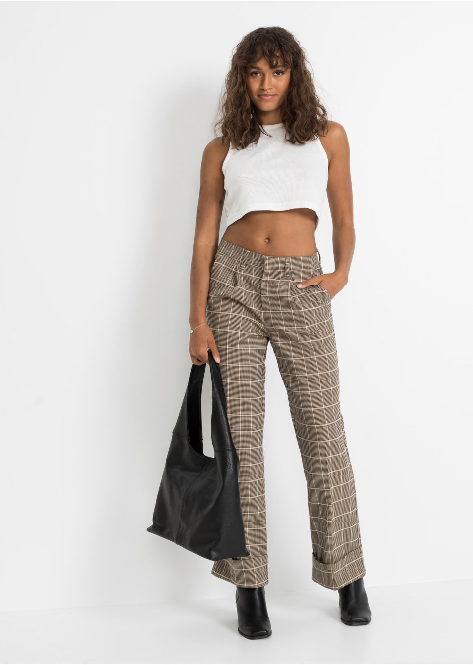 Pantalon tailoring avec motif pied-de-poule et jambes larges