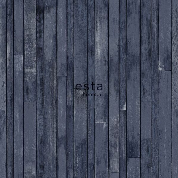 Estahome Sloophout Behang - 0,53 x 10,05 m - Donkerblauw