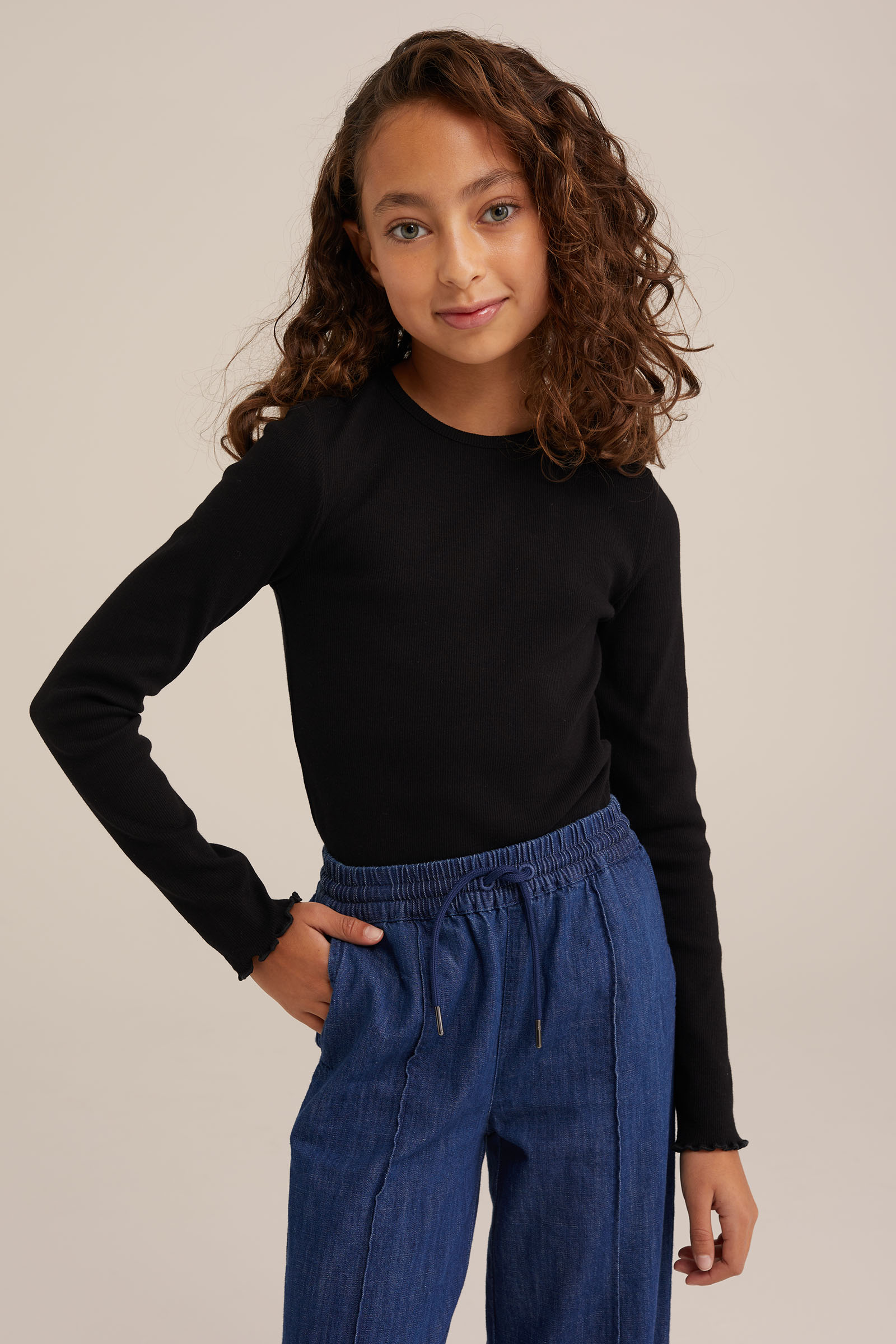 Meisjes geribd T-shirt, 2-pack WE Fashion Zwart