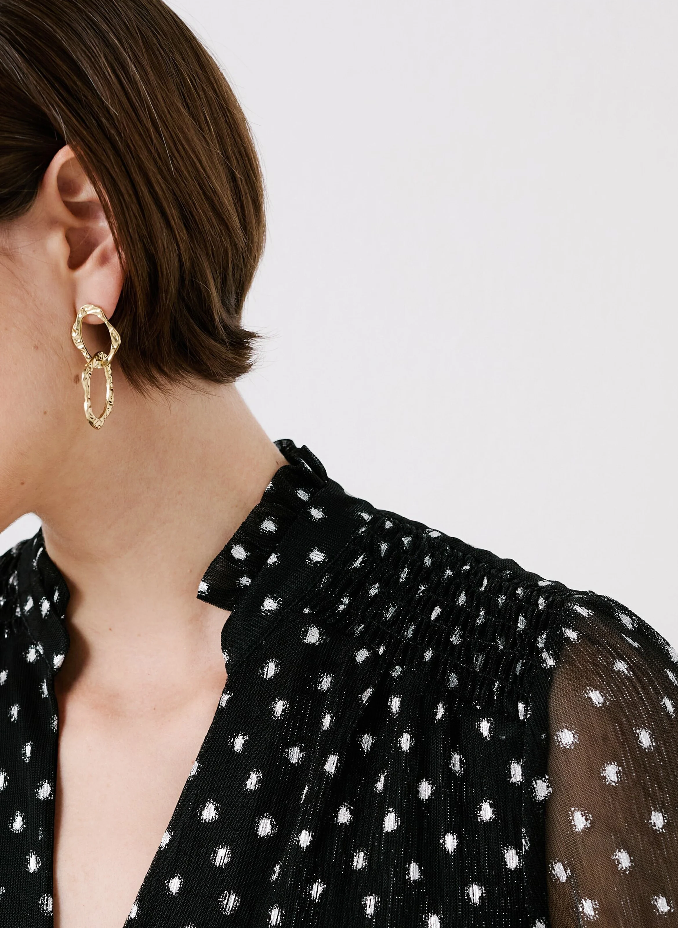 TILTANA2 - Blouse col V à pois | Argent