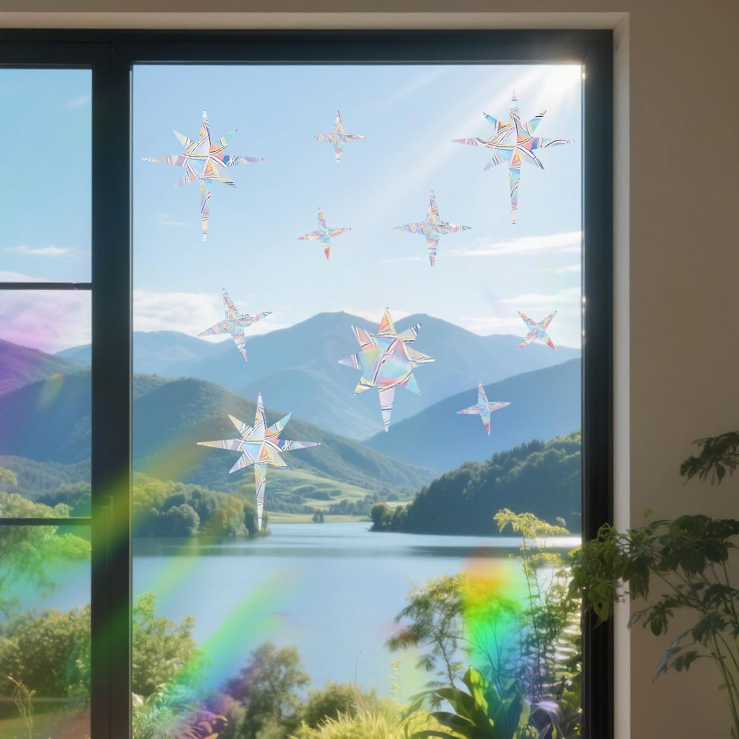 (20er Set) Holographische Fenster Folien Aufkleber Home Deko Prisma Suncatcher Sticker - Sterne