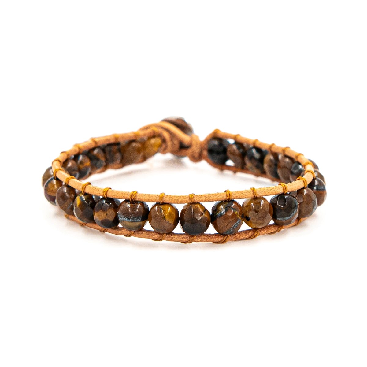 Bracelet Facelia en pierres naturelles Oeil de tigre et cuir véritable