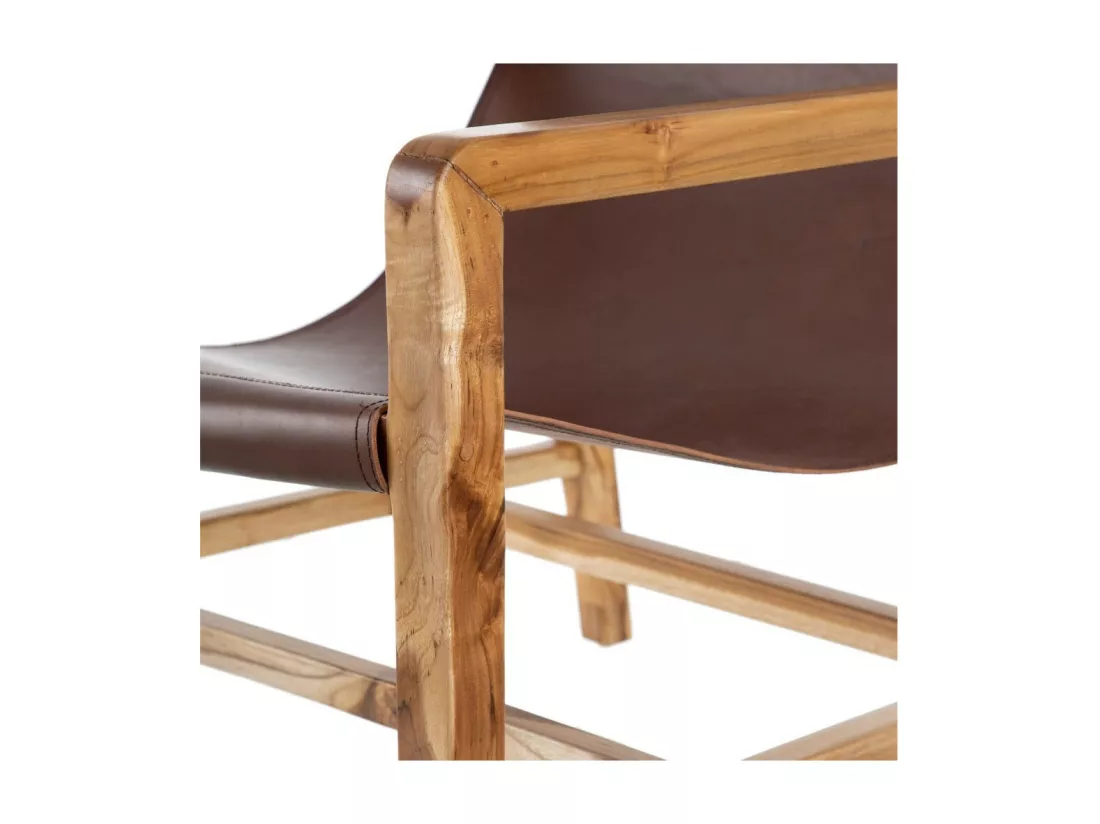 Fauteuil lounge Teck/Cuir Marron - ESSAOUIRA n°2