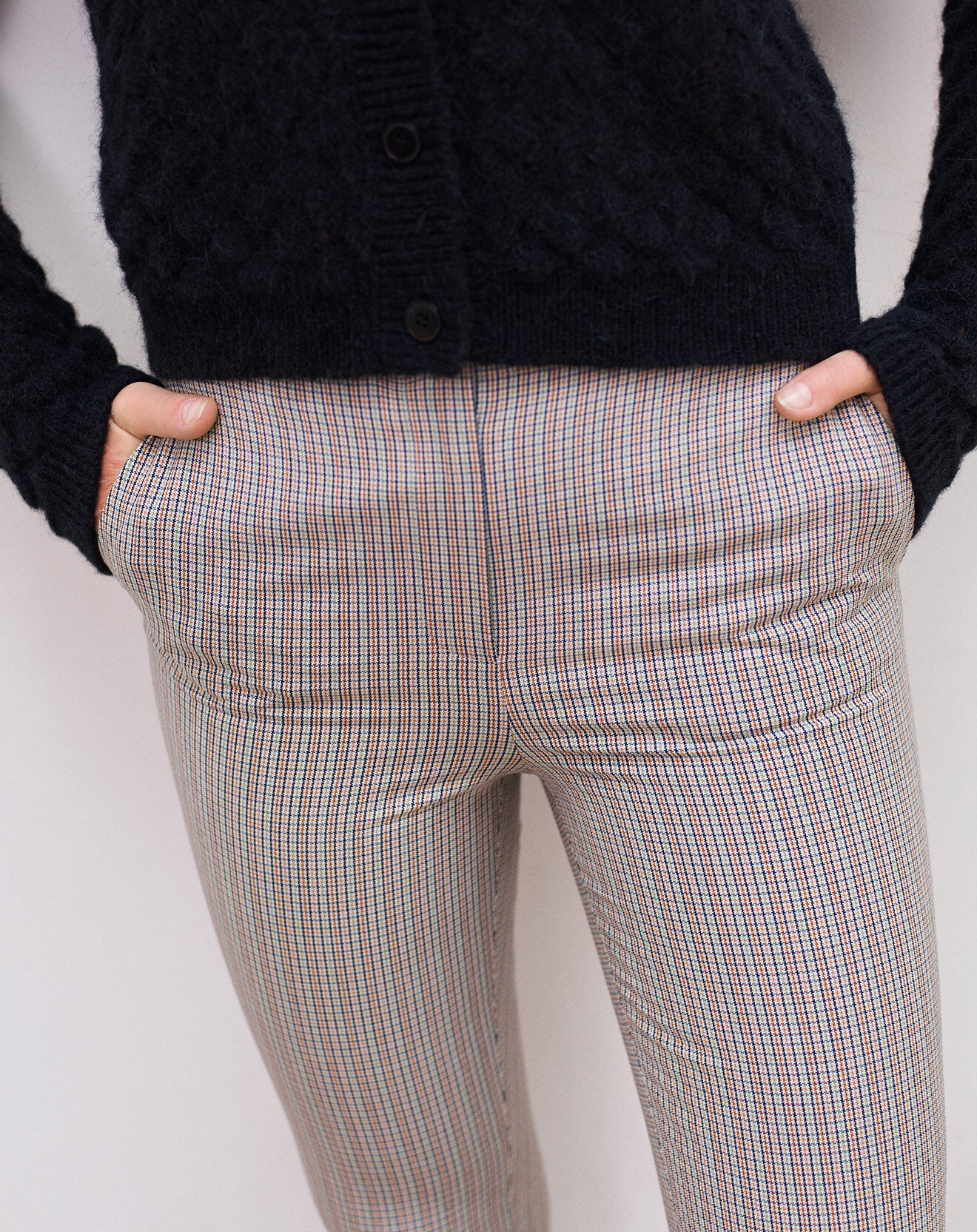 Caroll Pantalon cigarette Thésée à carreaux caramel