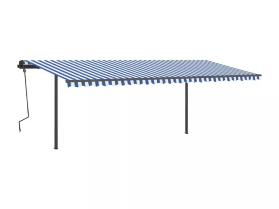 Auvent manuel rétractable avec LED 6x3,5 m Bleu et blanc