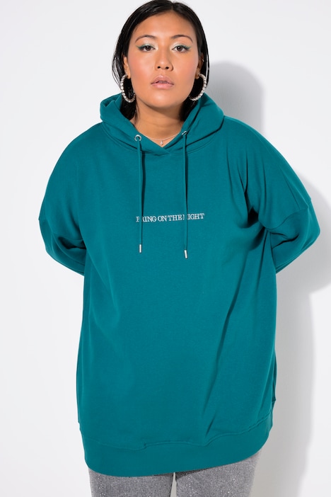 Hoodie, oversized, Glitzer-Statement, Kapuze