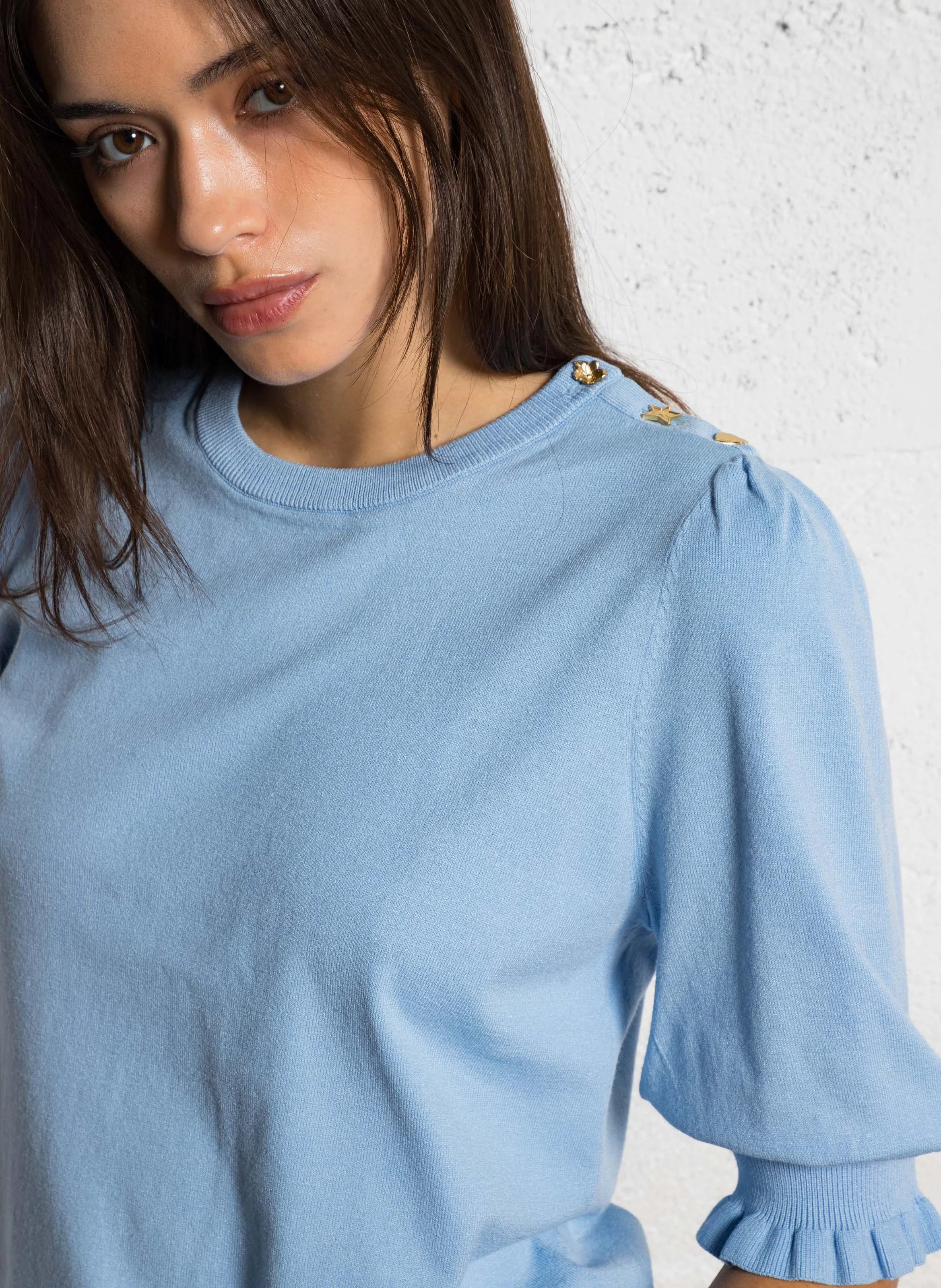 JOLLY - Pull manches 3/4 avec détails| Bleu