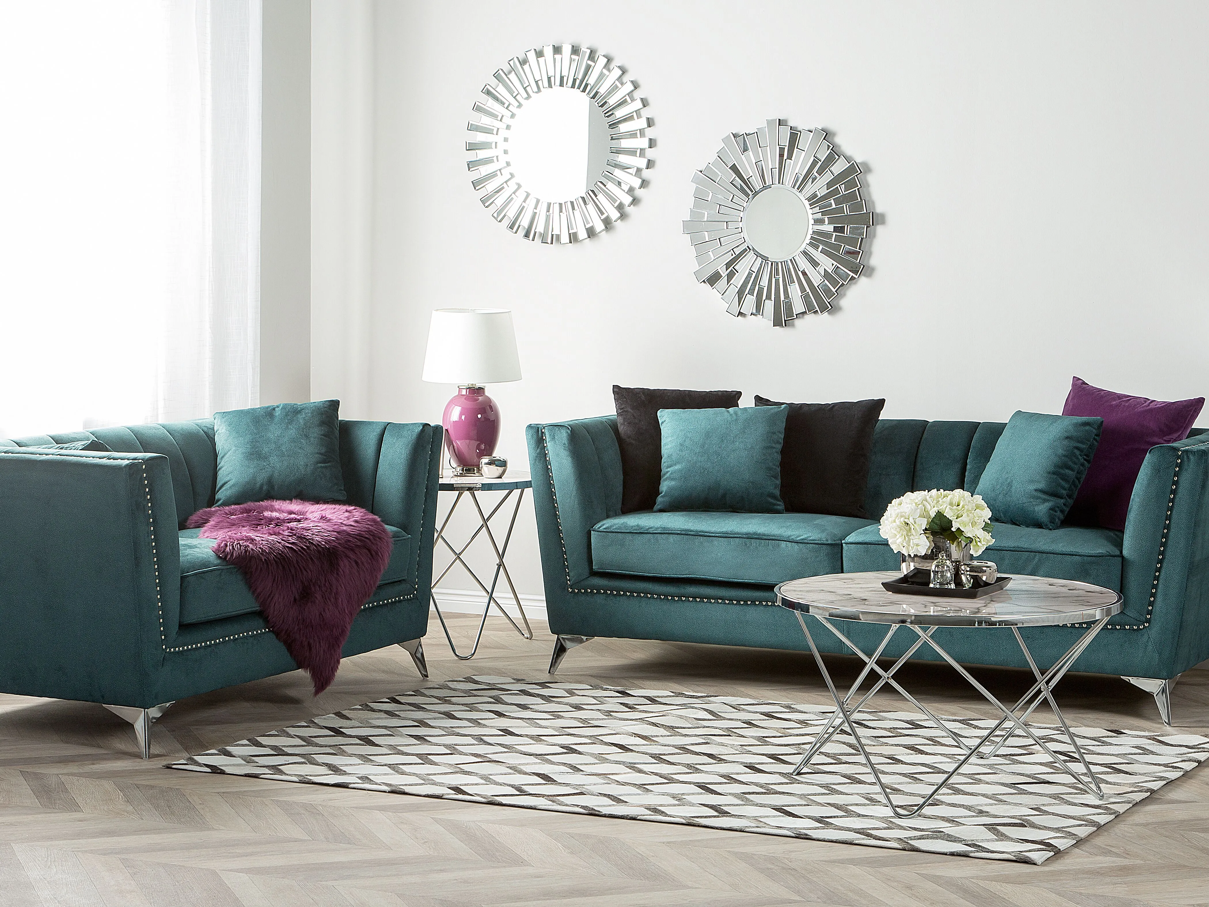 Bank 2-zits GAULA Fluweel Groenblauw