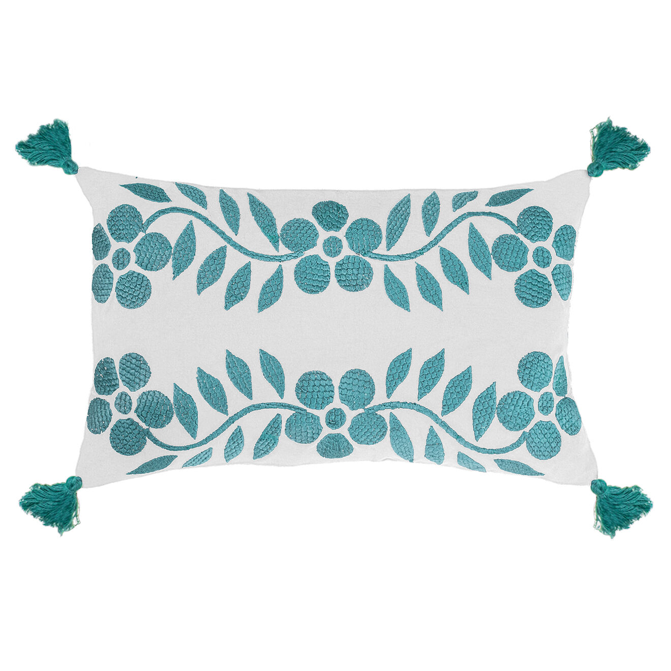 Febronie Housse de coussin Matisse brodée aqua - 50x30 cm