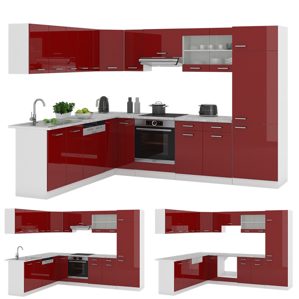 VICCO KÜCHENZEILE R-LINE ECKKÜCHE WINKEL KÜCHE EINBAU ROT BORDEAUX HOCHGLANZ