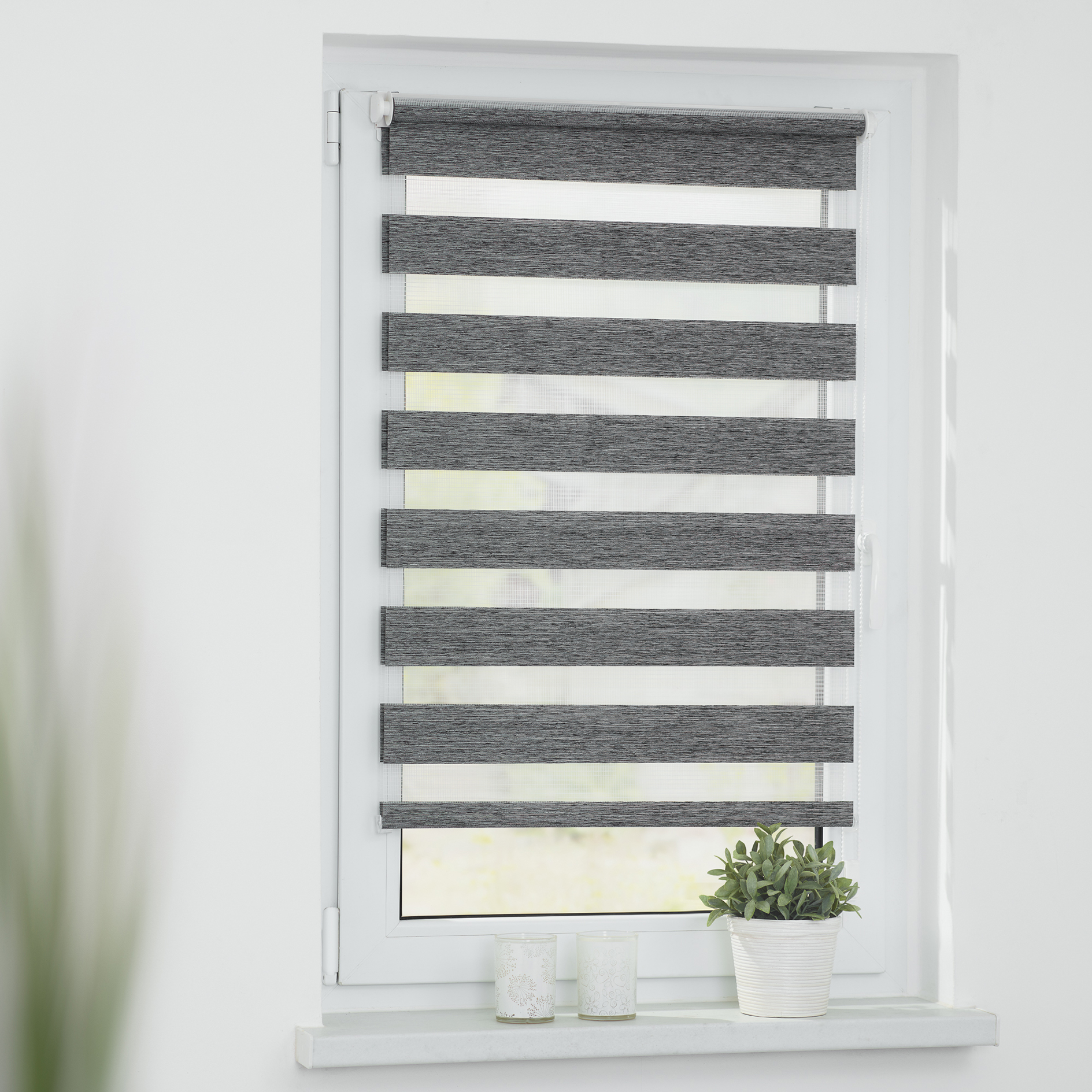 LICHTBLICK Duo Rollo Klemmfix meliert - dunkelgrau gestreift - 45x150 cm