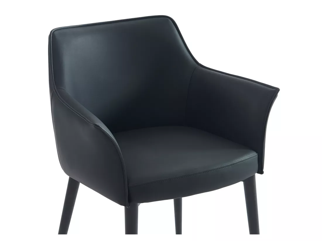 Lot de 6 chaises avec accoudoirs en simili et métal - Noir - MIALOV