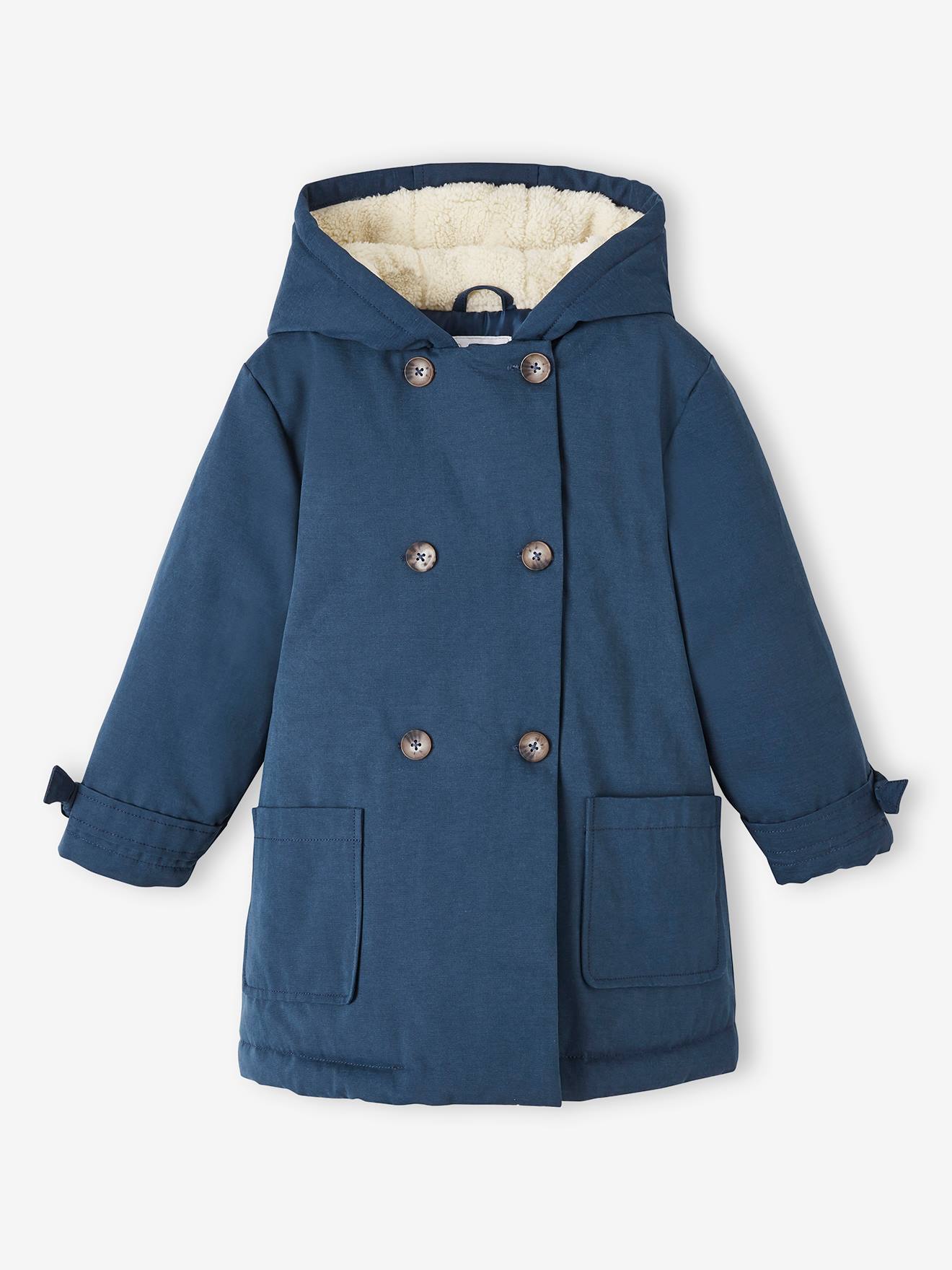 Parka chique com toque de pele de pêssego e capuz para meninas em rosa claro.