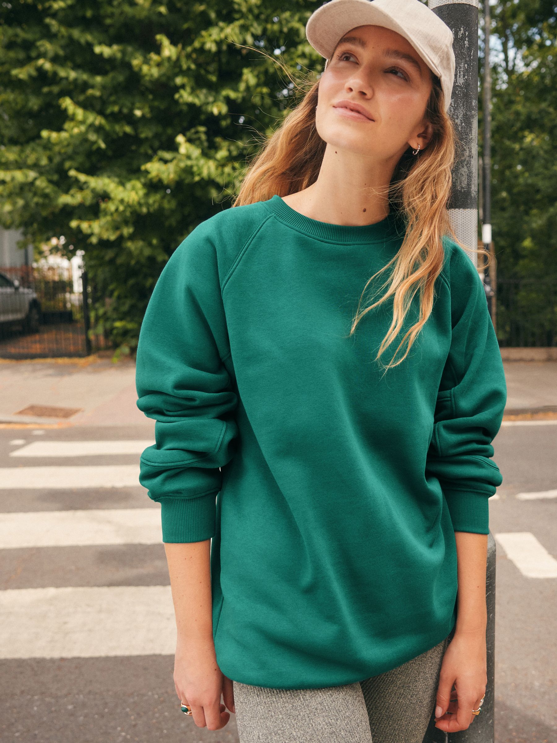 Blauwgroen - Relaxed Fit Heavyweight Longline Crew Neck Sweatshirt