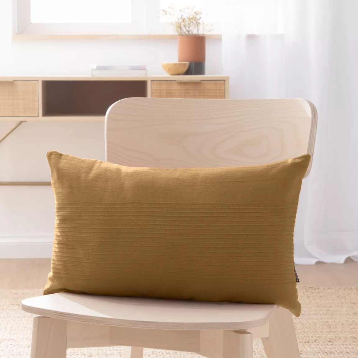 Housse de coussin rectangulaire coton tissé (30 x 50 cm) Léa Camel