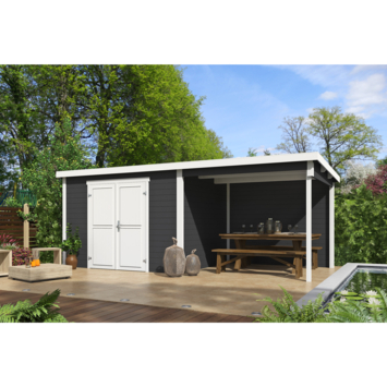 Tuinhuis met overkapping Kjeld vurenhout 550 x 250 cm