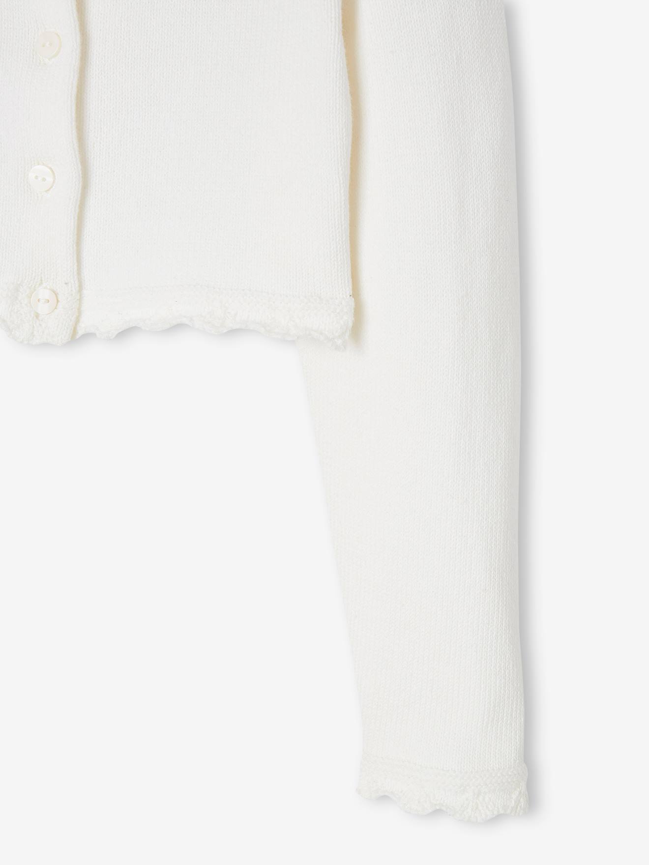 Casaquinho curto de malha ponto ajour cru para meninas