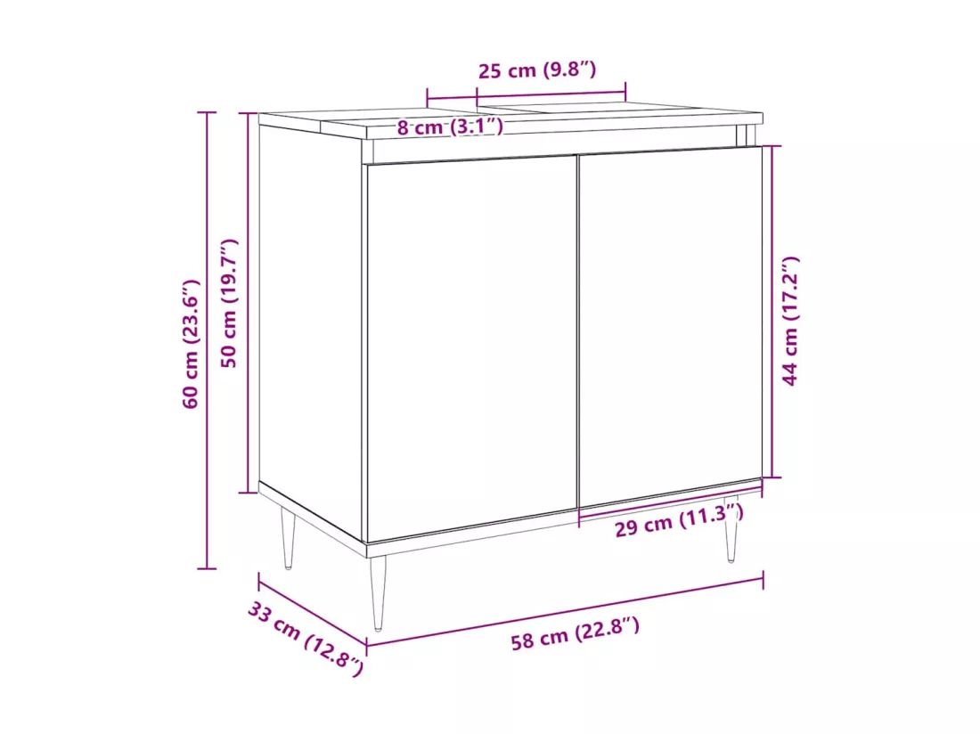 Armoire de bain chêne sonoma 58x33x60 cm bois d'ingénierie
