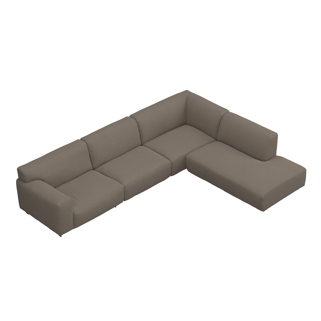 Vesta hjørnesofa 3-seter med åpen ende høyre, Big hjørnemodul, Tekstil Gianni Grey, standardsøm, sort metallben 10 cm, Comfort CM