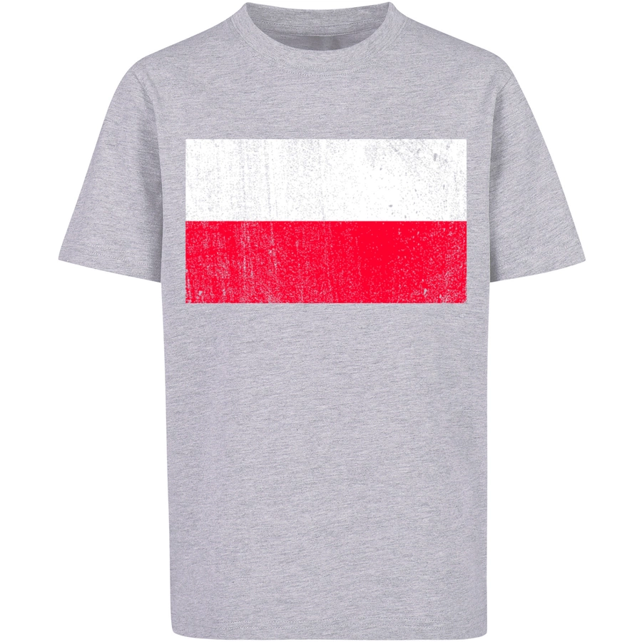 F4NT4STIC T-Shirt Poland Polen Flagge distressed heather grey
