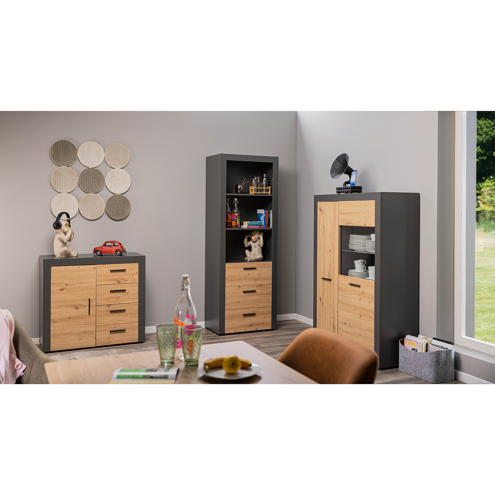 Highboard CORBETO - anthrazit - Artisan Eiche - 69 cm