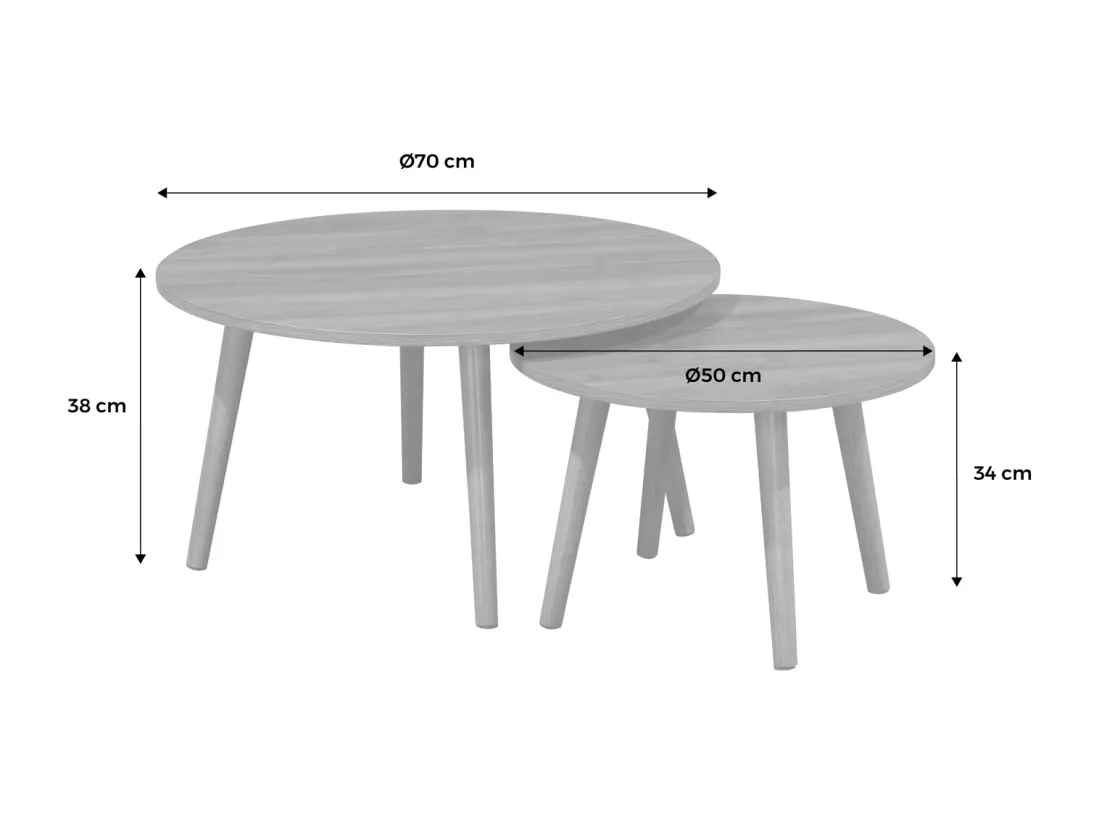 Lot de 2 tables basses rondes décor bois de noyer Népal