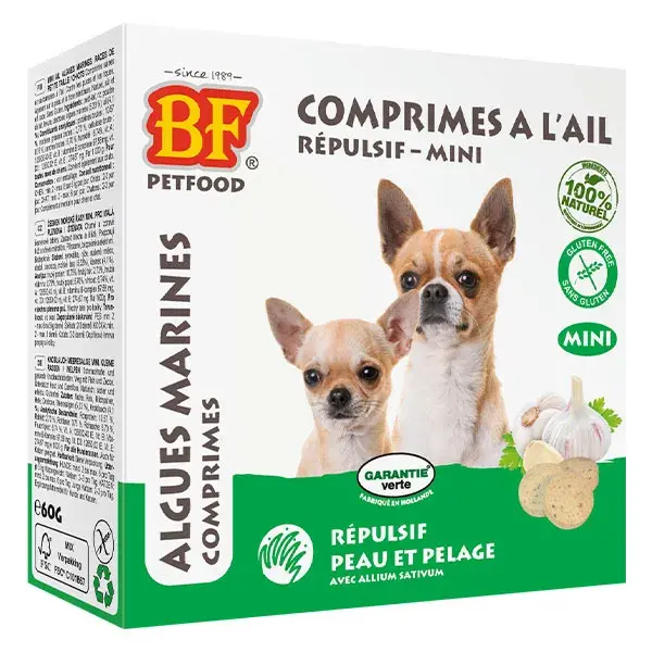 Comprimidos repelentes de algas marinhas BF Petfood MINI para cães de pequeno porte, 100 unidades.