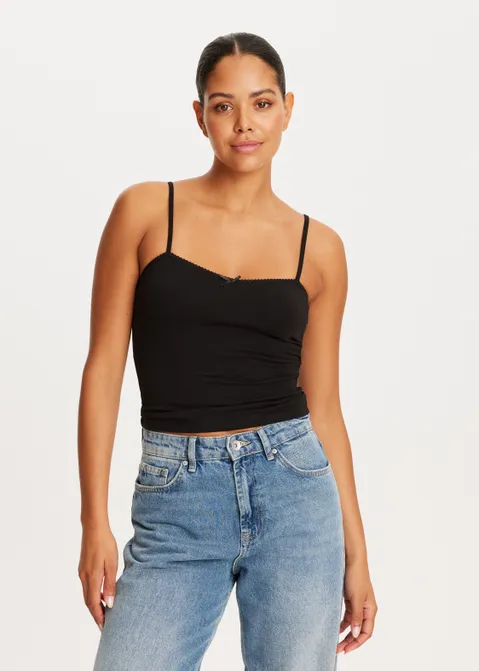 Singlet met strik zwart (ZWART)
