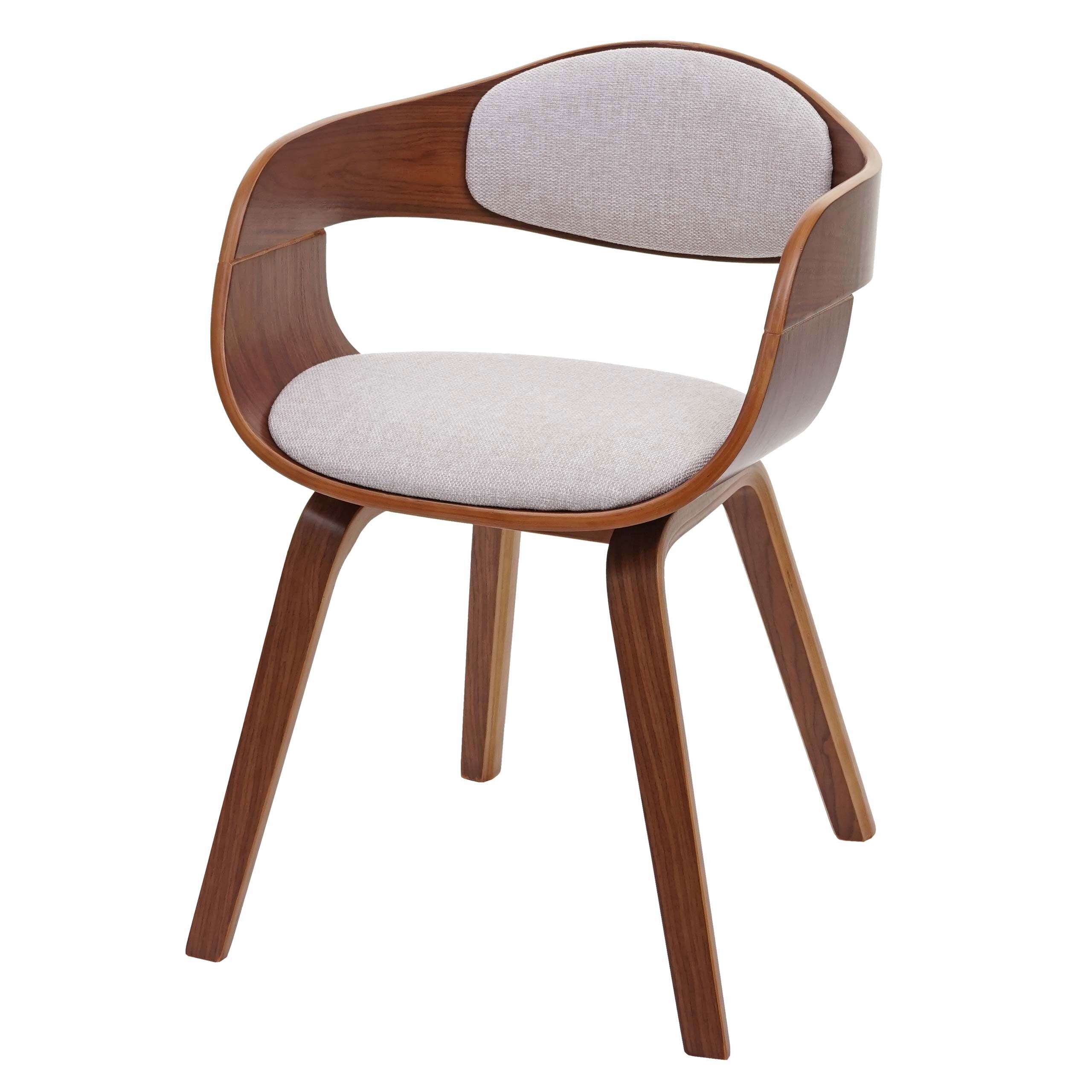 Besucherstuhl MCW-A47, Konferenzstuhl Stuhl, Holz Bugholz Retro-Design Walnussoptik ~ Stoff/Textil, creme-beige