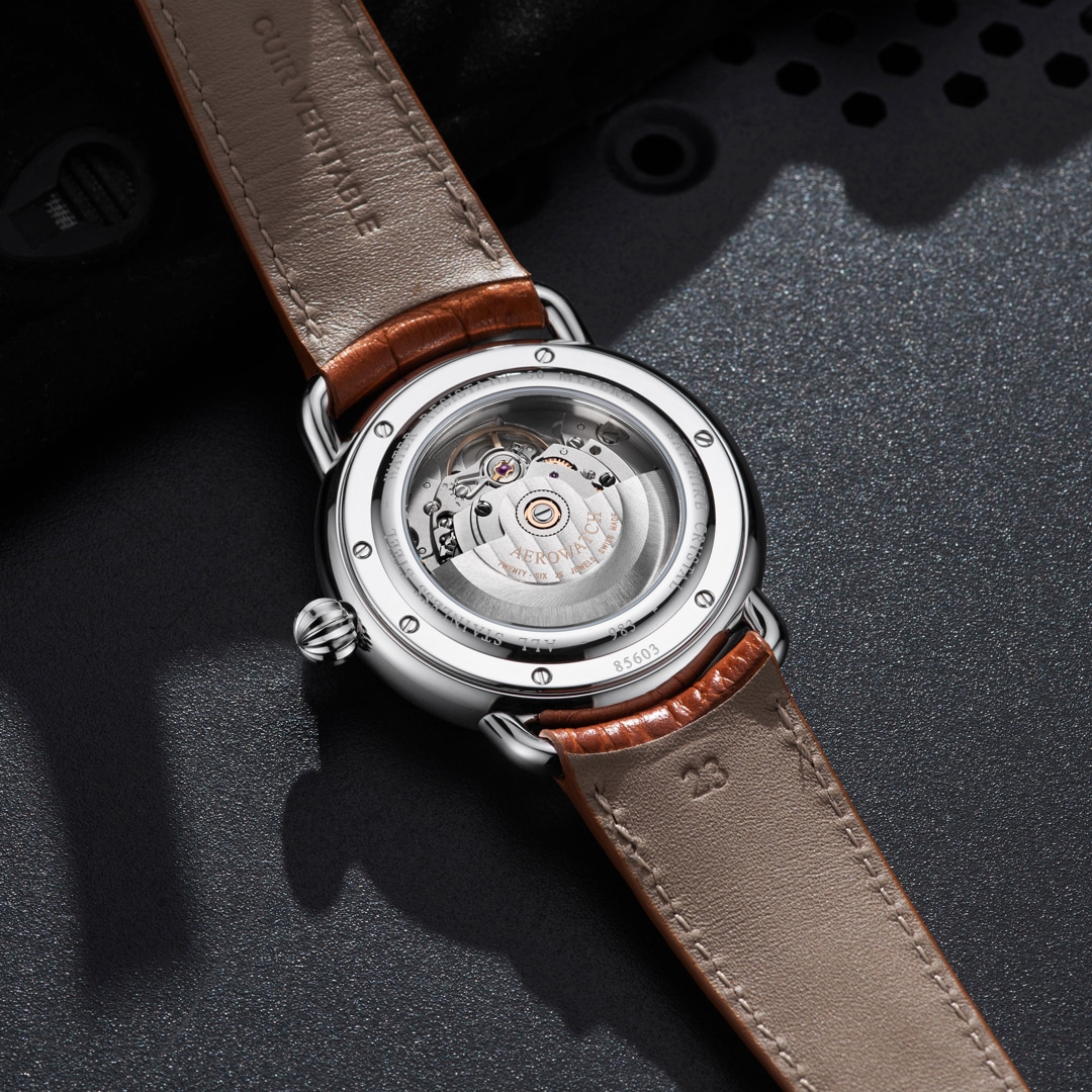 Aerowatch 1942 Automatic Moon Phase Braun / Silbrig & Blau