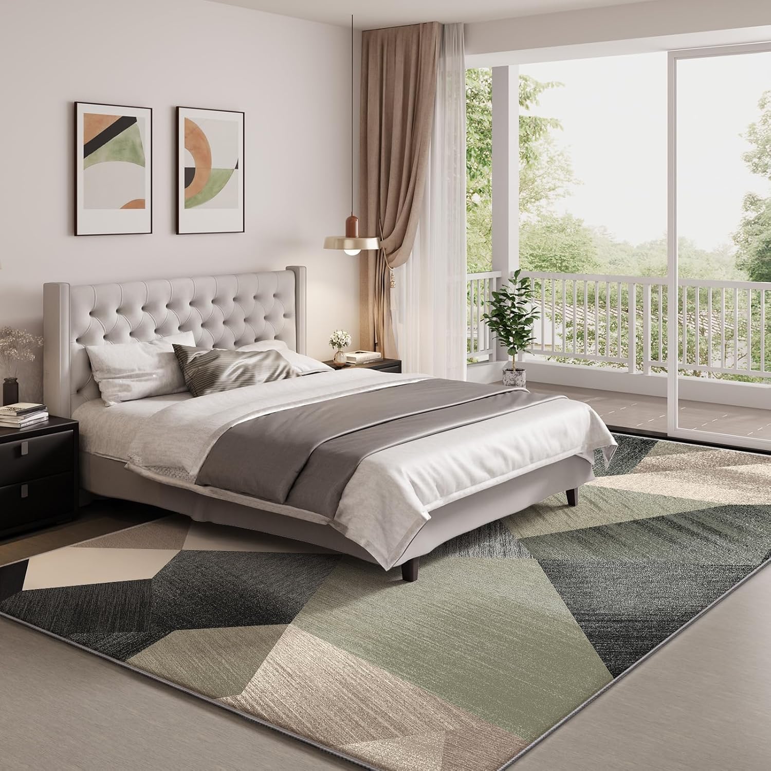HOMFINE Grün Teppich Wohnzimmer 200x300 cm Modern (Dicker Schwamm) Waschbarer Kurzflor Teppiche Weich rutschfest Groß Geometrisch Rugs for Living Room Carpet for Schlafzimmer Esszimmer Küche