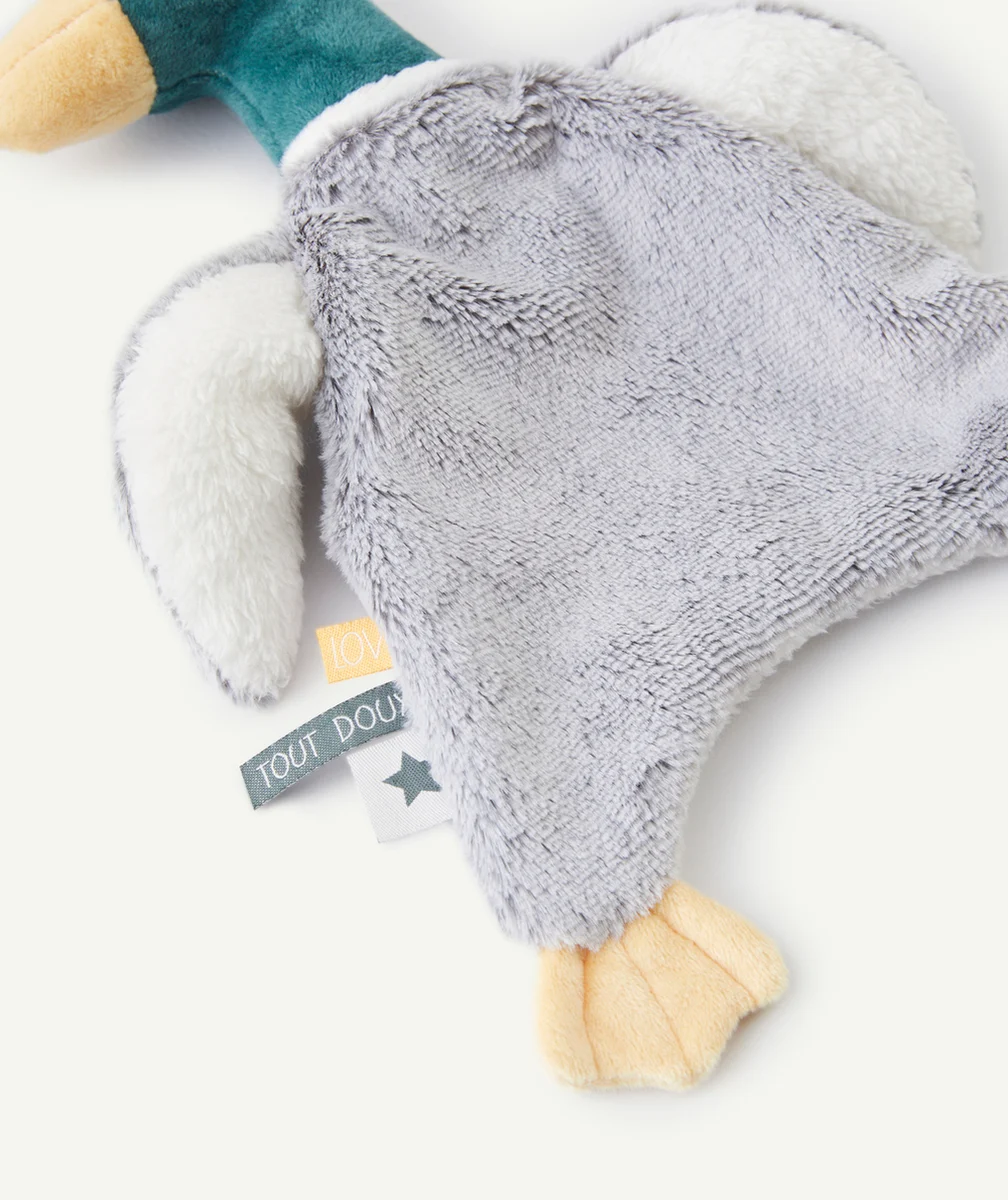 DOUDOU CANARD VERT JAUNE ET GRIS TOUT DOUX