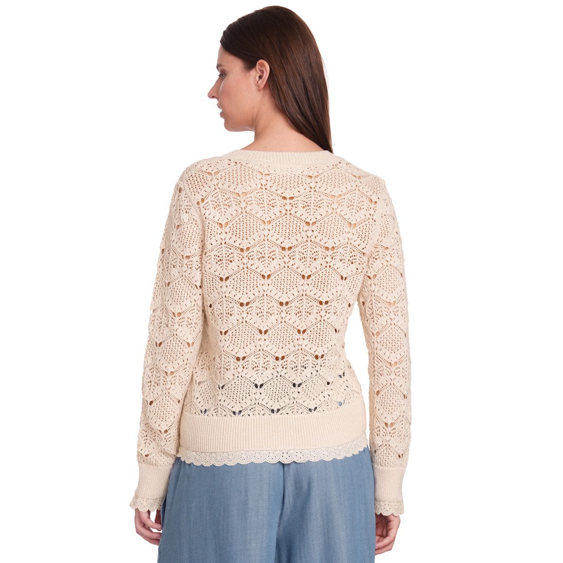 Gina Benotti Damen Strickpullover in Häkel-Optik beige