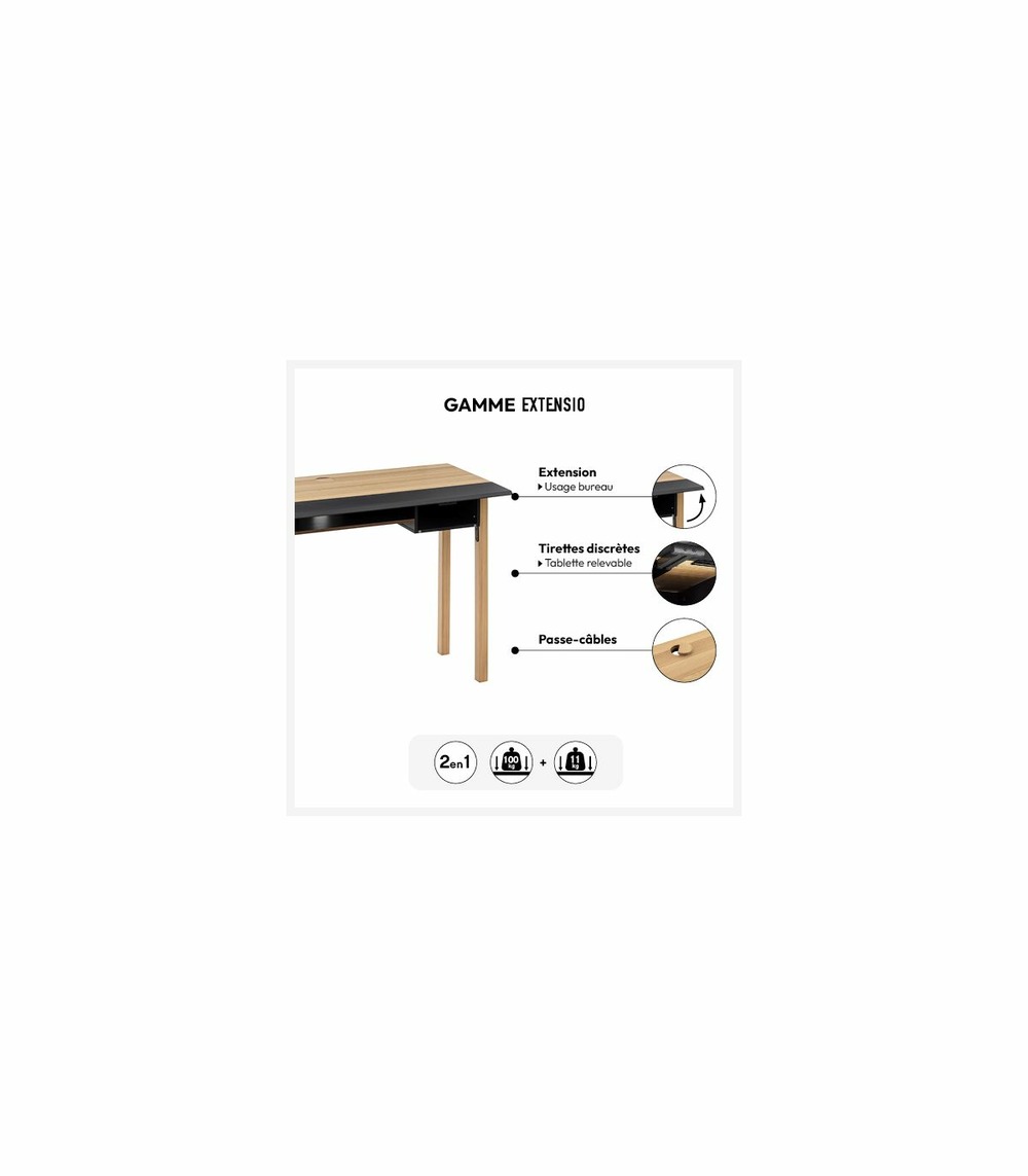 Meuble console extensible et bureau en bois beige et gris h 80 cm
