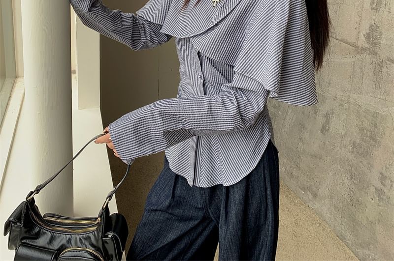 haruokiea - Blouse met lange mouwen, strepen en split aan de achterkant