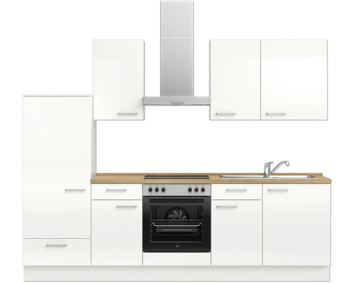 NOBILIA Keukenblok met apparatuur, modern, 270 cm, hoogglans alpinewit, voorgemonteerd, linkeruitvoering, 4004539008458