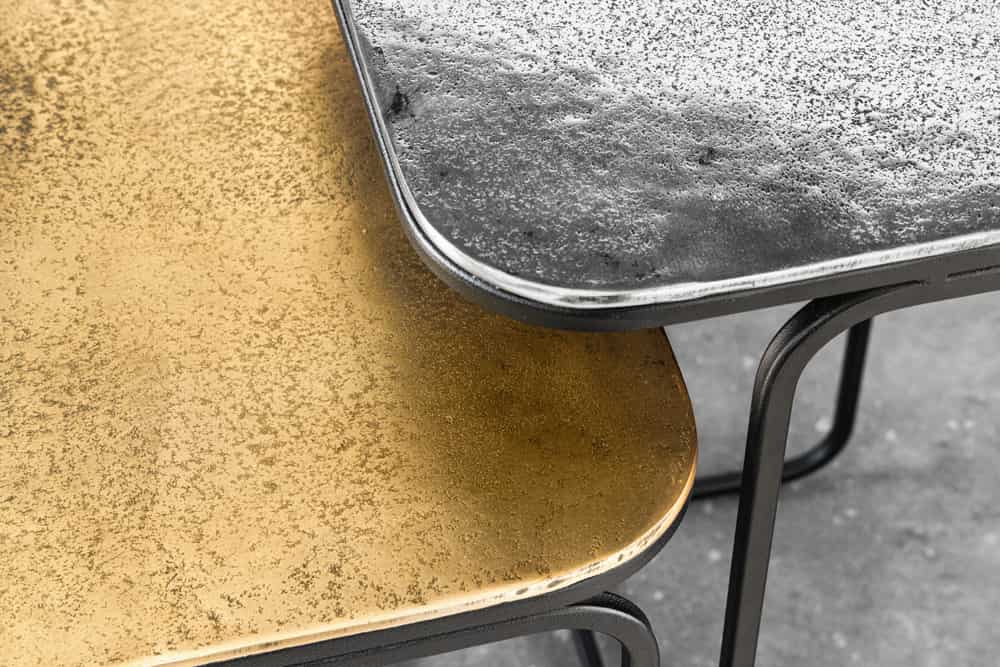2er Set Beistelltisch ABSTRACT 55cm gold silber schwarz Metall handmade