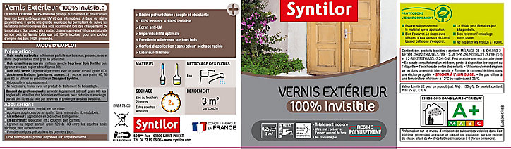 Vernis extérieure et intérieure bois Syntilor 100% invisible incolore mat 0,25L