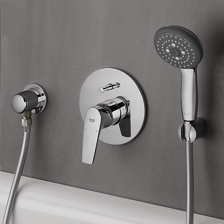 Douchette et flexible chrome rond Grohe Vitalio Start 100 3 jets